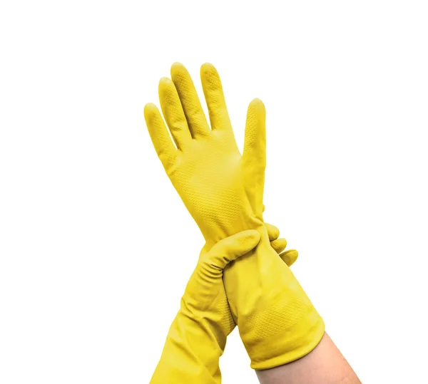 白色背景隔离的橡胶黄手套 — 图库照片