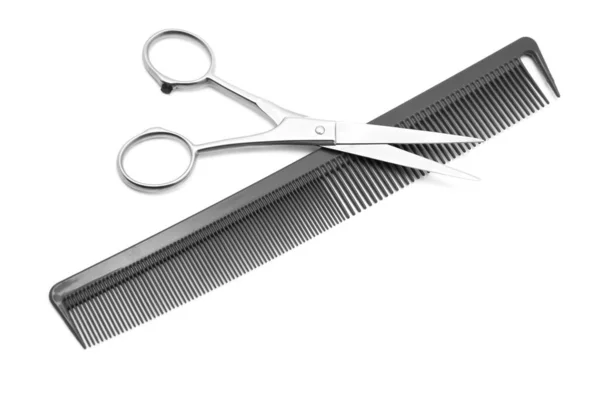 Scissors Hairbrush Isolated White — Stock Photo, Image