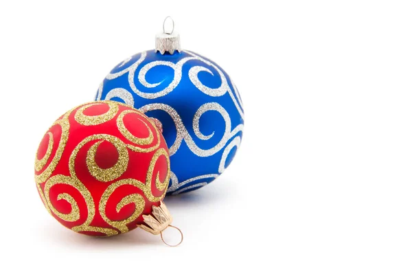 Bolas Navidad Rojo Azul Sobre Fondo Blanco —  Fotos de Stock
