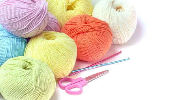 Colorful Yarn Balls Isolated White — Stock Photo, Image