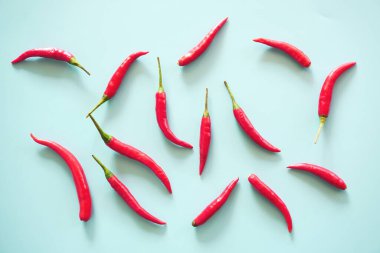 Mavi arka plan üzerinde kırmızı sıcak biber