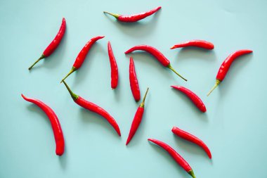 Mavi arka plan üzerinde kırmızı sıcak biber