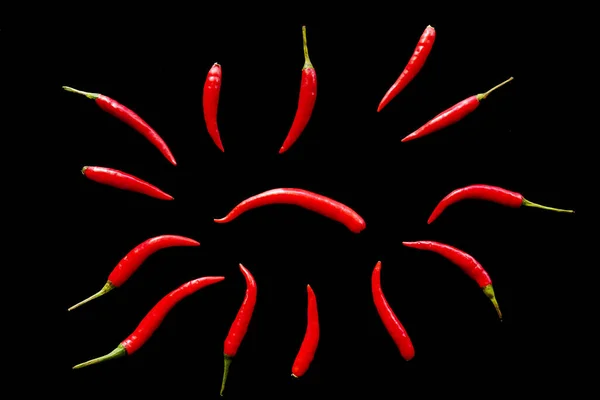 Czerwony Gorący Papryka Chili Czarnym Tle — Zdjęcie stockowe