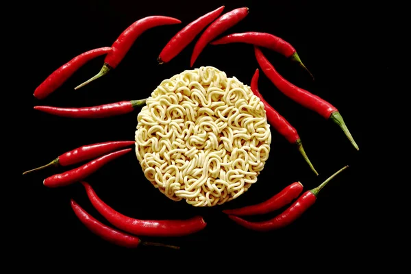 Лапша Быстрого Приготовления Красный Перец Чили Японский Рамен Макаронные Изделия — стоковое фото