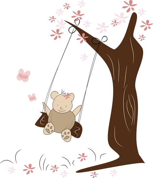 Urso pequeno bonito no balanço — Fotografia de Stock