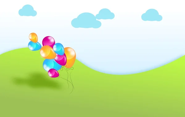 Happy landscape with balloons — Stock Photo, Image