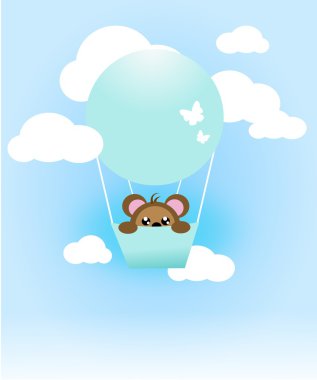 sevimli hayvan ile gökyüzü üzerinde mavi uçan balon