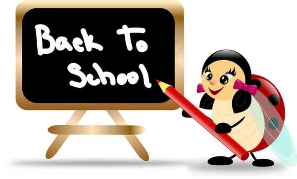 Ladybug with board and text Back To School — Stock Photo, Image