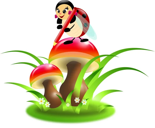 Ladybug painting mushrooms — Stock Photo, Image