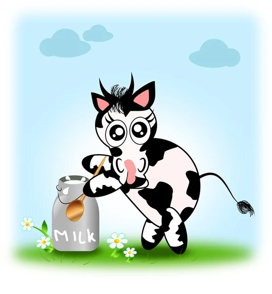 Linda vaca con jarra de leche —  Fotos de Stock