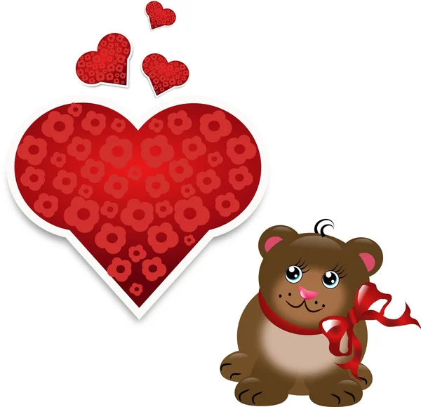 Small brown bear with red hearts — Stock Photo, Image