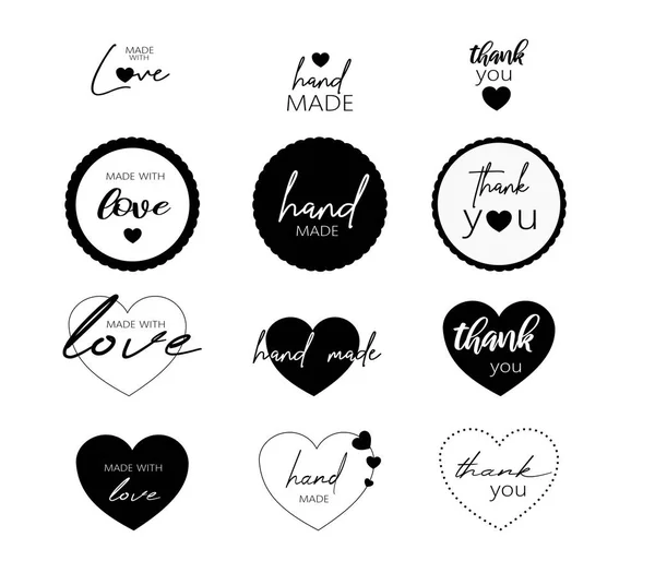 Set Twelve Hand Made Labes Black White — Stock Photo, Image