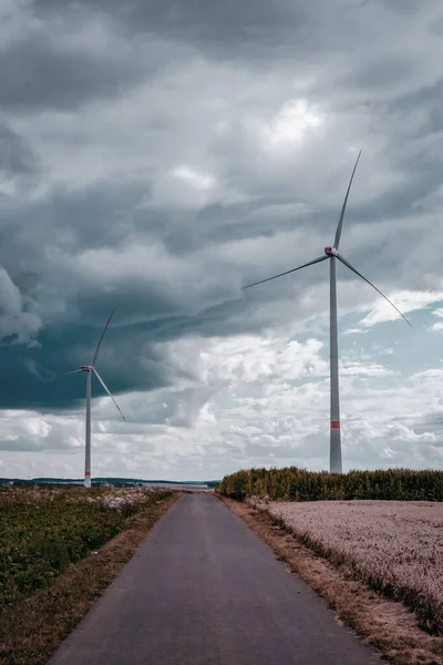 Windmills Electric Power Production Field Wheat — Stock Photo, Image