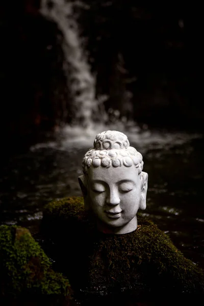 Old Stone Buddha Head Nature Waterfall — Foto Stock