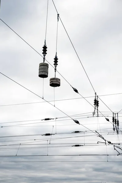 Close Power Lines Cloudy Day — Stock Photo, Image