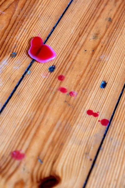 Close Red Candle Wax Wooden Floor — Stock Photo, Image