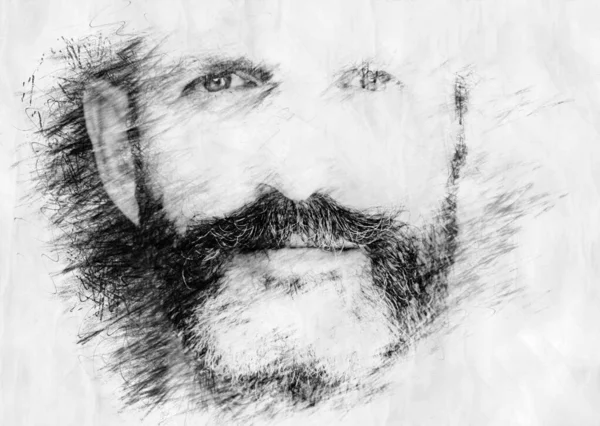 Portrait Bel Homme Barbe Crayon — Photo