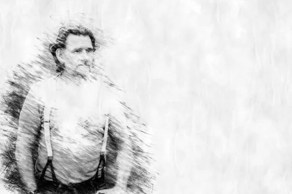 Retrato Hombre Guapo Sus Años Estilo Dibujo Lápiz — Foto de Stock