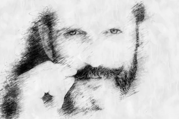 鉛筆画で髭を生やした男の肖像画 — ストック写真