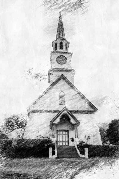 Pequeña Iglesia Madera Estilo Dibujo Lápiz —  Fotos de Stock