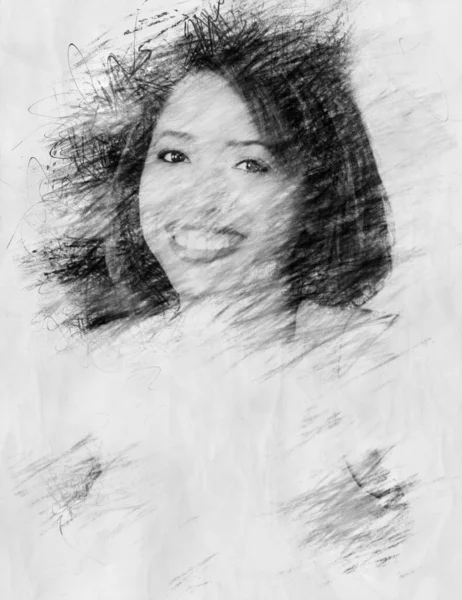 Portrait Hispanic Woman Pencil Drawing Style — Stock Photo, Image