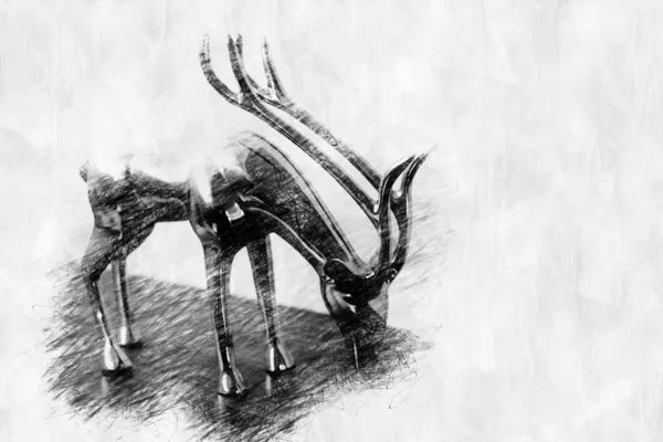 Sculpture Deer Pencil Drawing Style — Stock Photo, Image