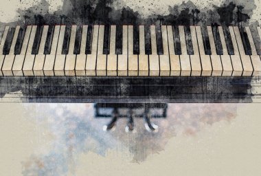 Bir piyanonun klavyesini suluboya tarzında kapat