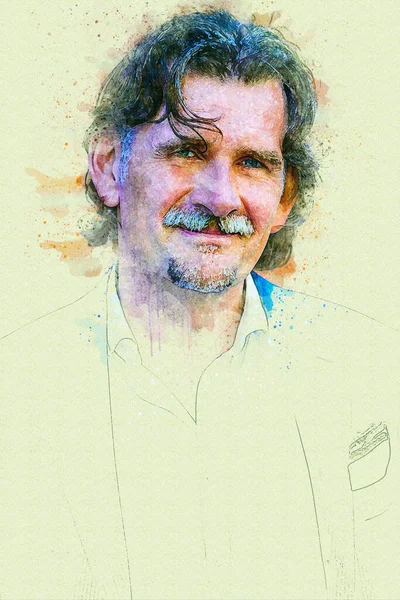 Retrato Empresário Bonito Seus Anos Estilo Desenho Lápis Aquarela — Fotografia de Stock
