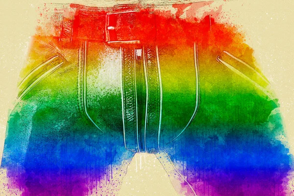 Hombre Pantalones Cuero Con Colores Arco Iris Para Orgullo Gay —  Fotos de Stock