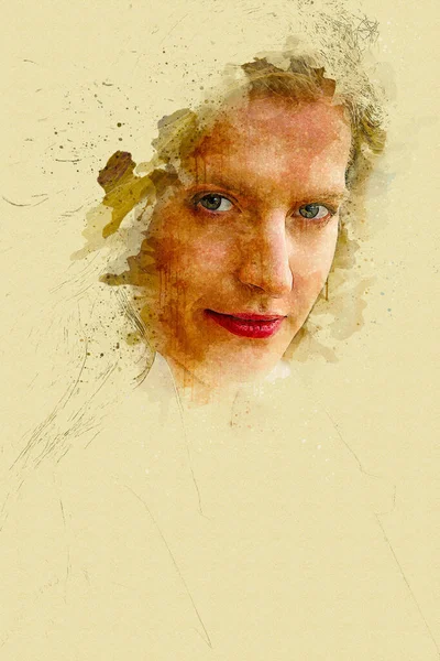 Porträt Einer Jungen Blonden Frau Stil Der Bleistiftzeichnung — Stockfoto