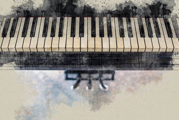 Closeup Του Πληκτρολογίου Ενός Πιάνου Στυλ Ακουαρέλα — Φωτογραφία Αρχείου
