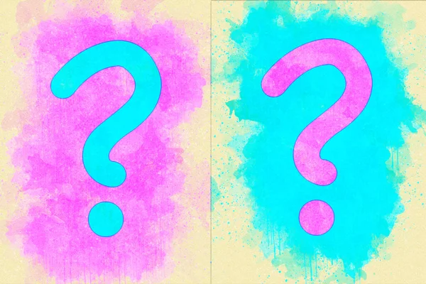 Два Вопросительных Знака Цветах Синий Розовый — стоковое фото