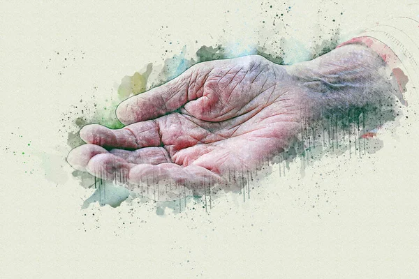 Close Older Womans Hand Watercolor Style —  Fotos de Stock