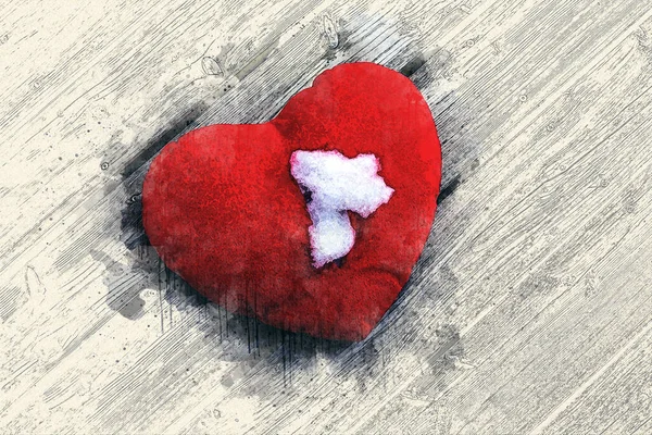 Close Red Heart Ripped Open Watercolor Style — Fotografia de Stock