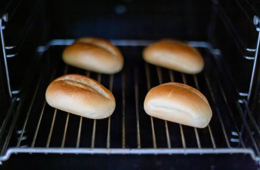 close-up of fresh made rolls in an oven