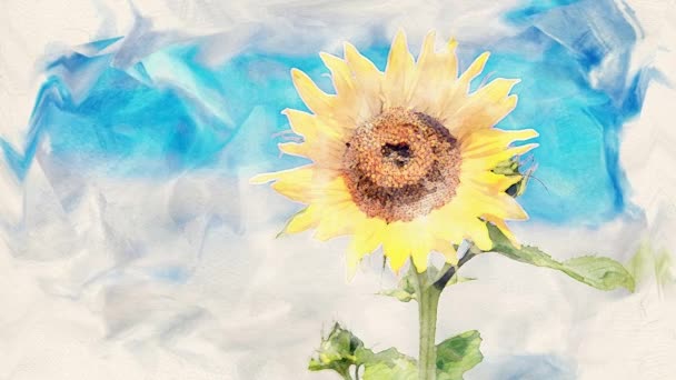 Cinemagraph Sunflower Moving Blue Sky Watercolor Style — Wideo stockowe