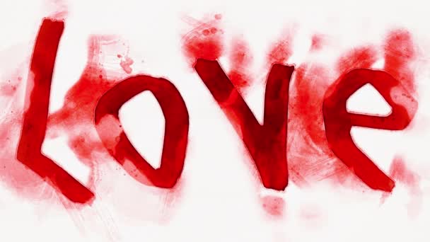 Cinemagraph Word Love Written Red Letters Watercolor Style — Stock Video