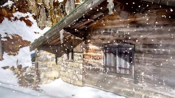 Cinemagraph Wooden Cottage Snow Mountain — ストック動画