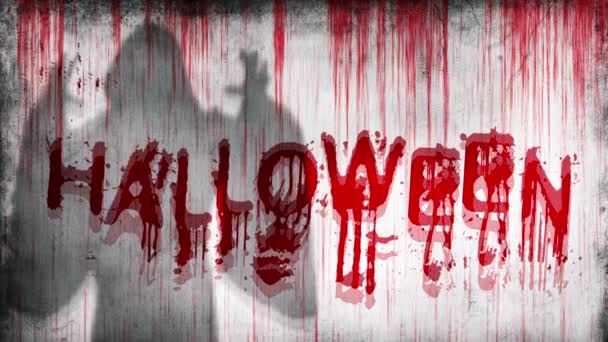 Cinemagraph Halloween Sprayed Bloody Wall Next Shadow Ghost — Stok video