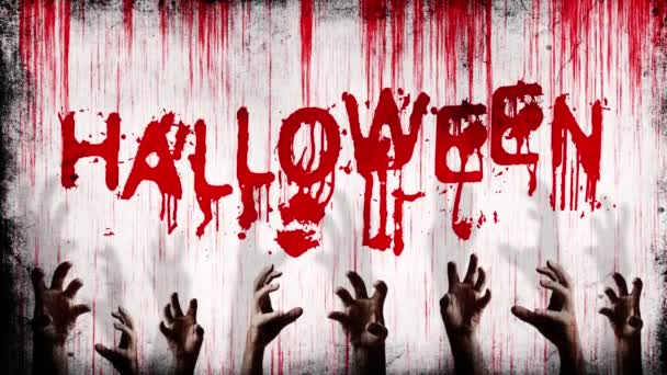 Cinemagraph Halloween Painted Grungy Bloody Wall Scary Hands Reaching Out — Stockvideo