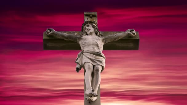 Cinemagraph Stone Cross Jesus Red Sky — Vídeo de stock