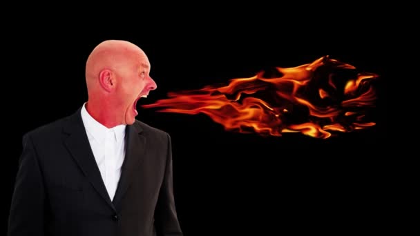 Cinemagraph Businessman Screaming Flames Coming Out His Mouth — Stockvideo