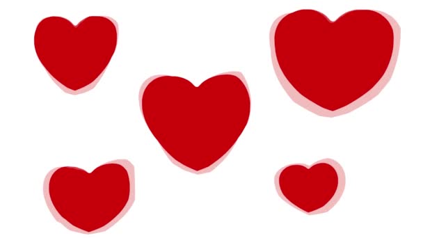 Animation Several Red Hearts Heartbeat White Background — Stock Video