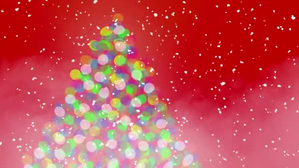 Kırmızı Zemin Üzerinde Kar Taneleriyle Hareket Eden Baloncuk Noel Ağacı — Stok video
