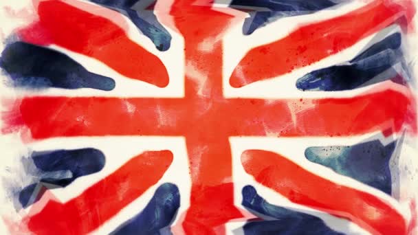 Animation Της Κινούμενης Σημαίας Της Μεγάλης Βρετανίας Στυλ Ακουαρέλα — Αρχείο Βίντεο
