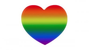 Beyaz arka planda gökkuşağı renklerinde titreşen bir kalbin animasyonu