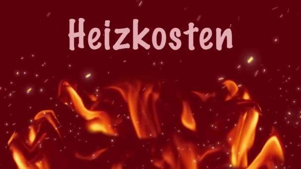 Animacja Niemieckich Kosztów Ogrzewania Słowem Czerwonym Tle Ogniem Grudniem — Wideo stockowe