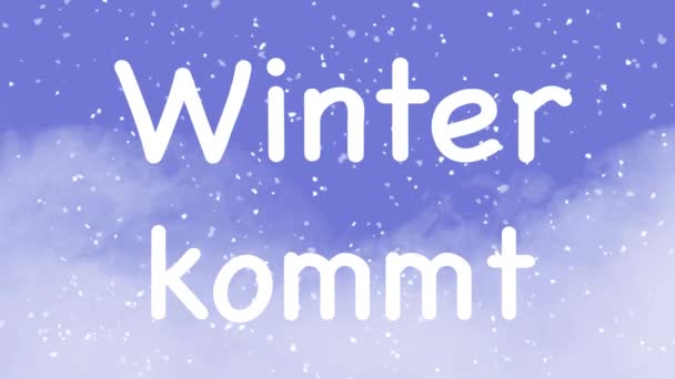 Animação Palavras Alemãs Inverno Está Chegando Fundo Azul Com Neve — Vídeo de Stock