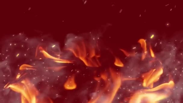 Animation Flames Ember Smoke Red Background — Stock Video