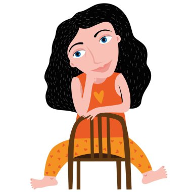 Sandalyede oturan kız. Beyaz arkaplan